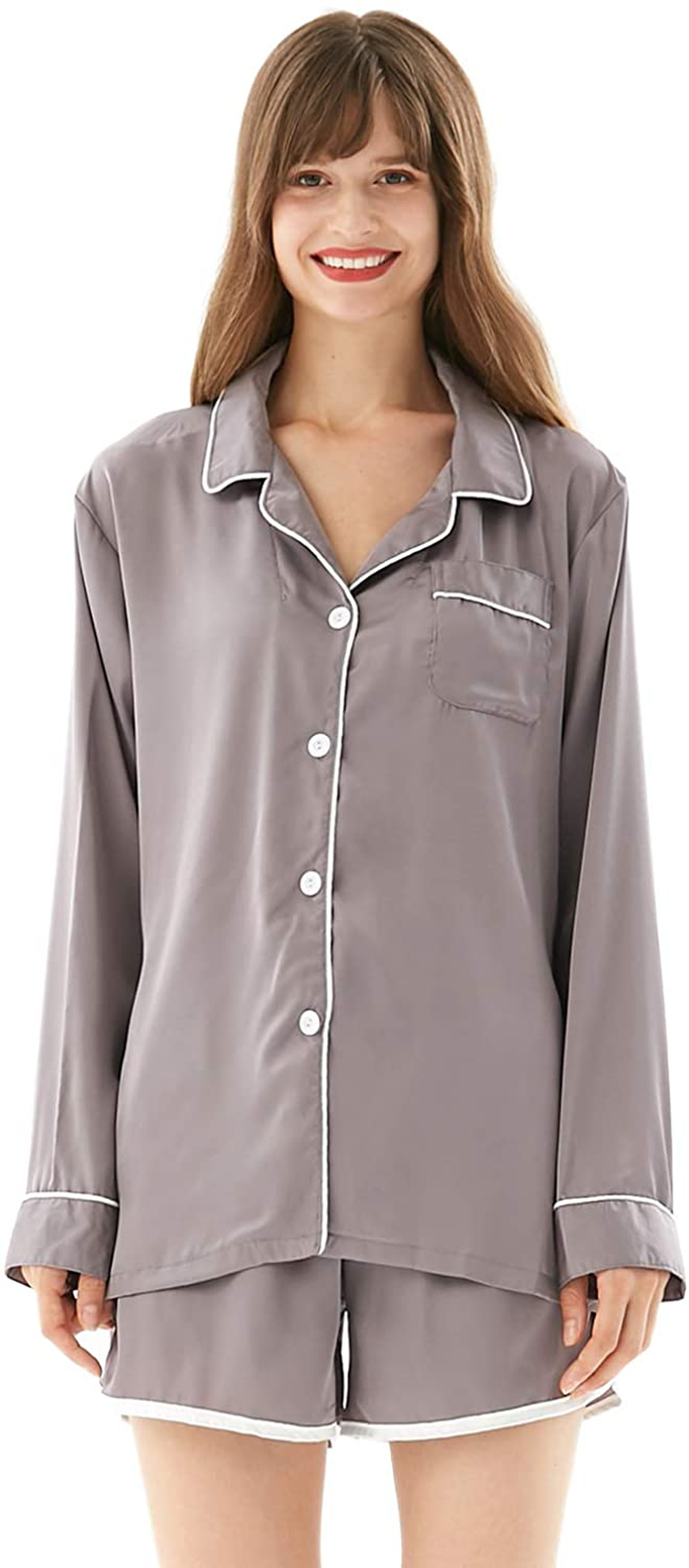 COCOHOME Women'S 7Pcs Pajama Set Satin Silk Sexy Cami Shorts Set Pjs and Button down Long Sleeve Shirt Sleepwear Loungewear Apparel & Accessories > Clothing > Sleepwear & Loungewear Kylie Max   