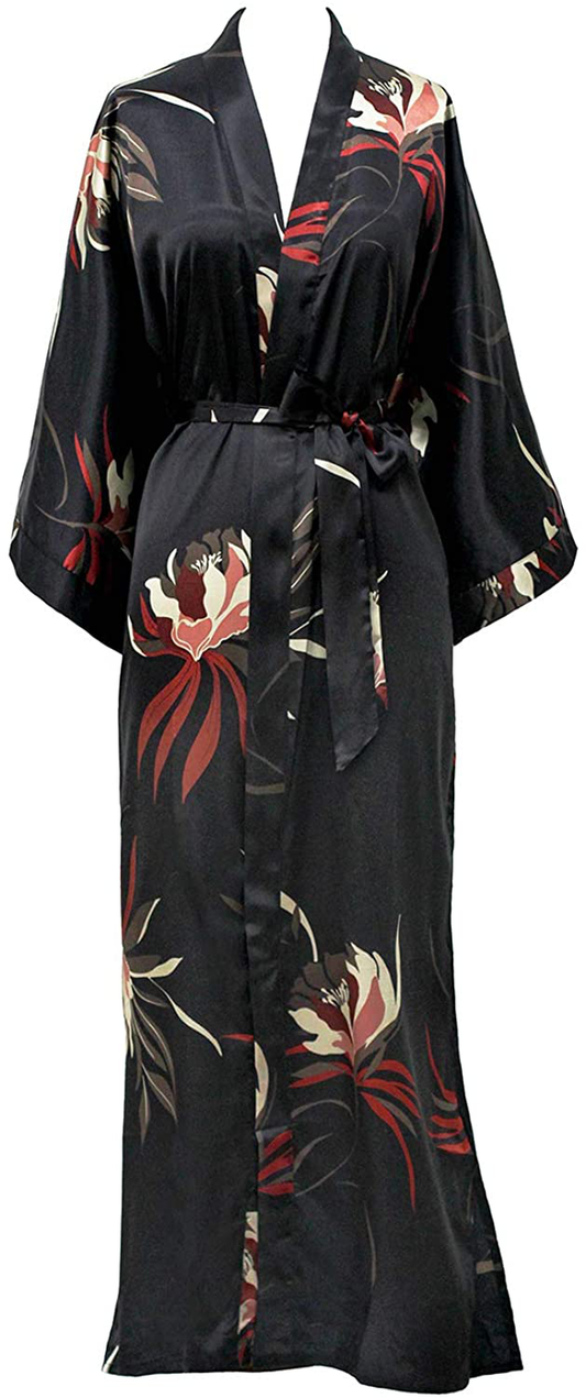 KIM+ONO Women'S Satin Kimono Robe Long - Floral Apparel & Accessories > Clothing > Sleepwear & Loungewear > Robes KIM+ONO Hana - Black  