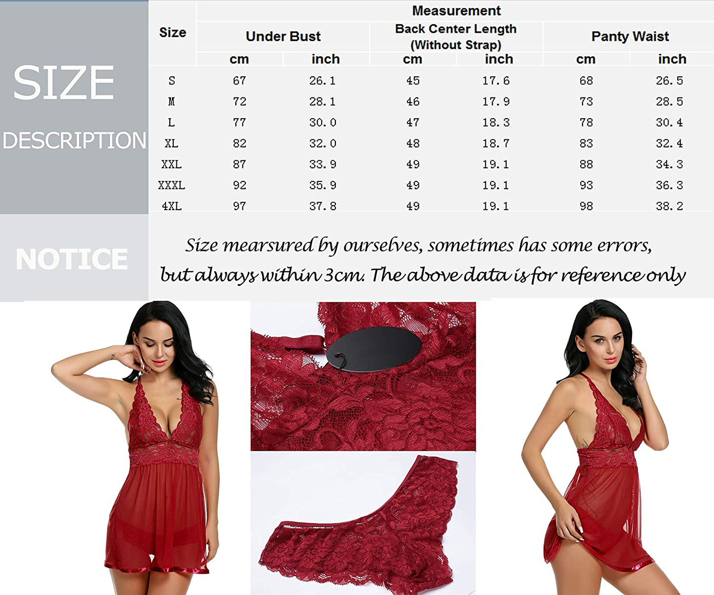 Avidlove Women Lingerie Lace Babydoll Strap Chemise Halter Teddy V Neck Sleepwear Apparel & Accessories > Clothing > Underwear & Socks > Lingerie Kylie Max   