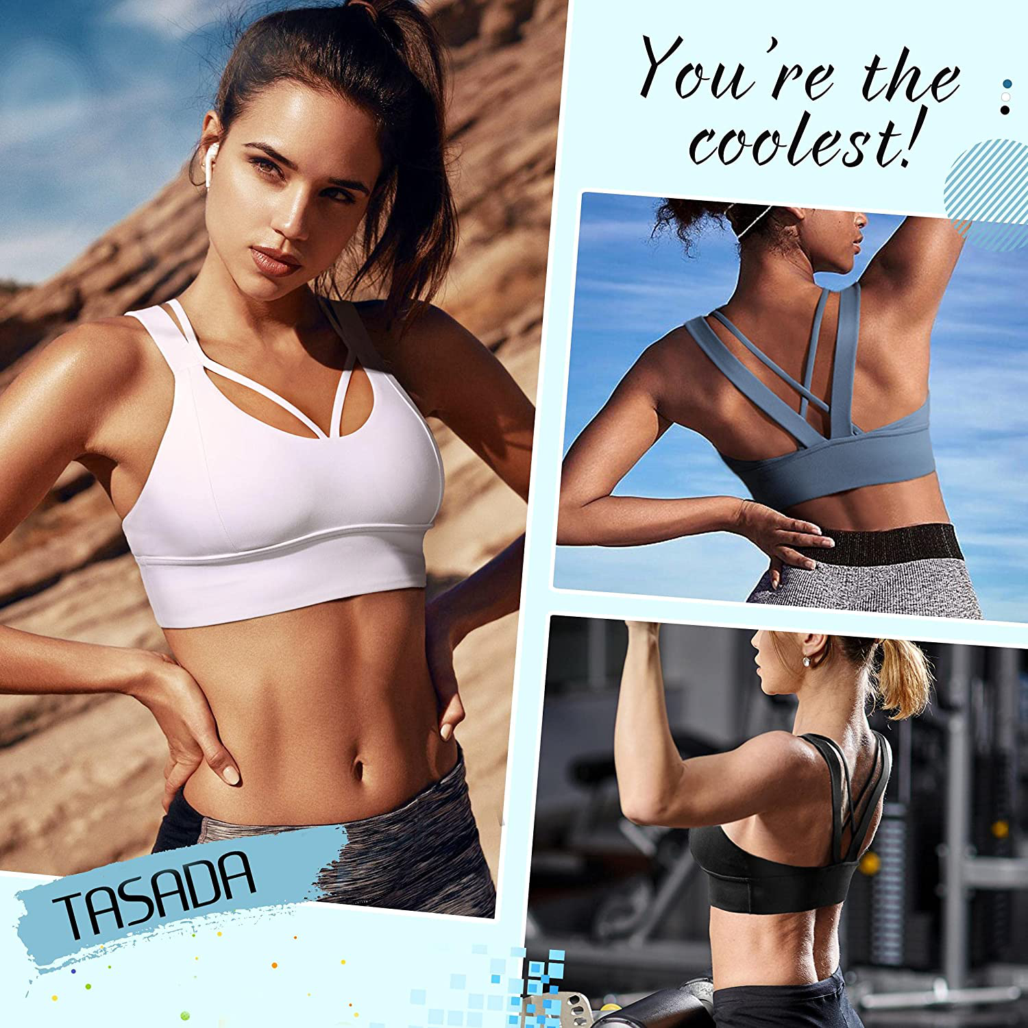 TASADA V-Neck Sports Bras for Women - Wirefree Padded Yoga Bra Running Workout Aesthetic Crop Tank Tops Apparel & Accessories > Clothing > Underwear & Socks > Bras Kylie Max   
