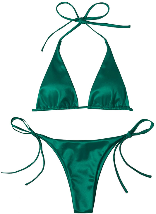SOLY HUX Women'S Metallic Halter Top Two Piece Swimsuit Tie Side Triangle Bikini  Kylie Max   