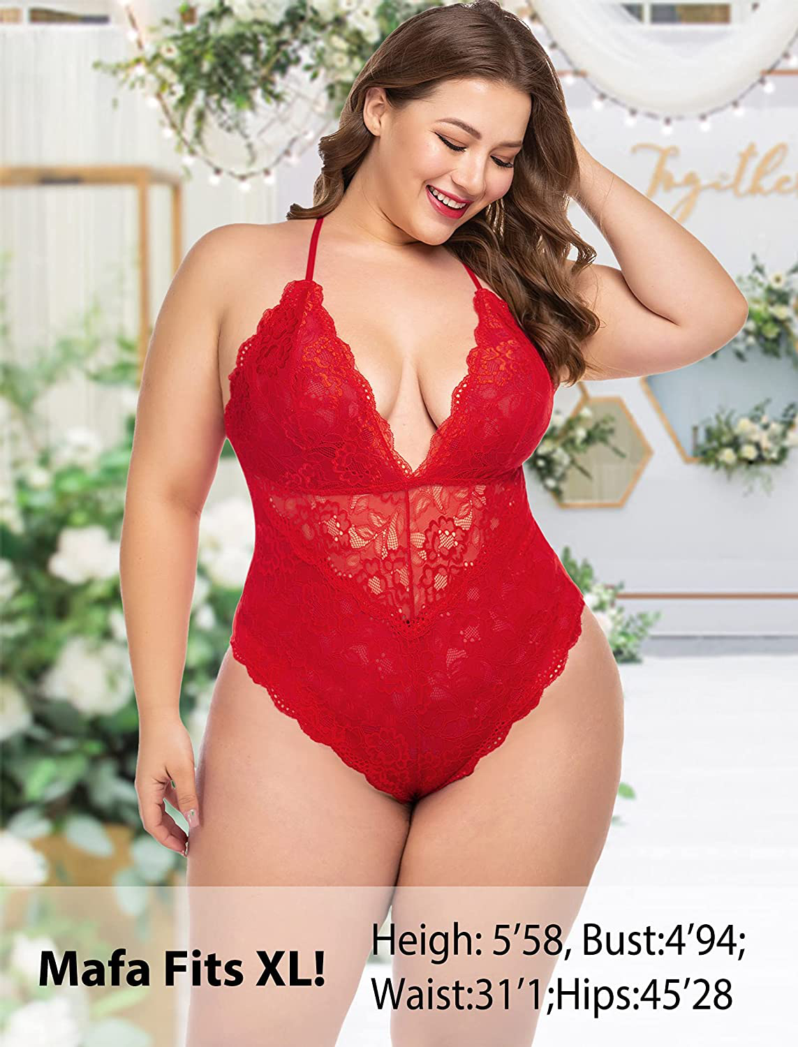 Avidlove Women Snap Crotch Lingerie Sexy Lace Bodysuit Deep V Teddy One Piece Lace Babydoll Apparel & Accessories > Clothing > Underwear & Socks > Lingerie Kylie Max   