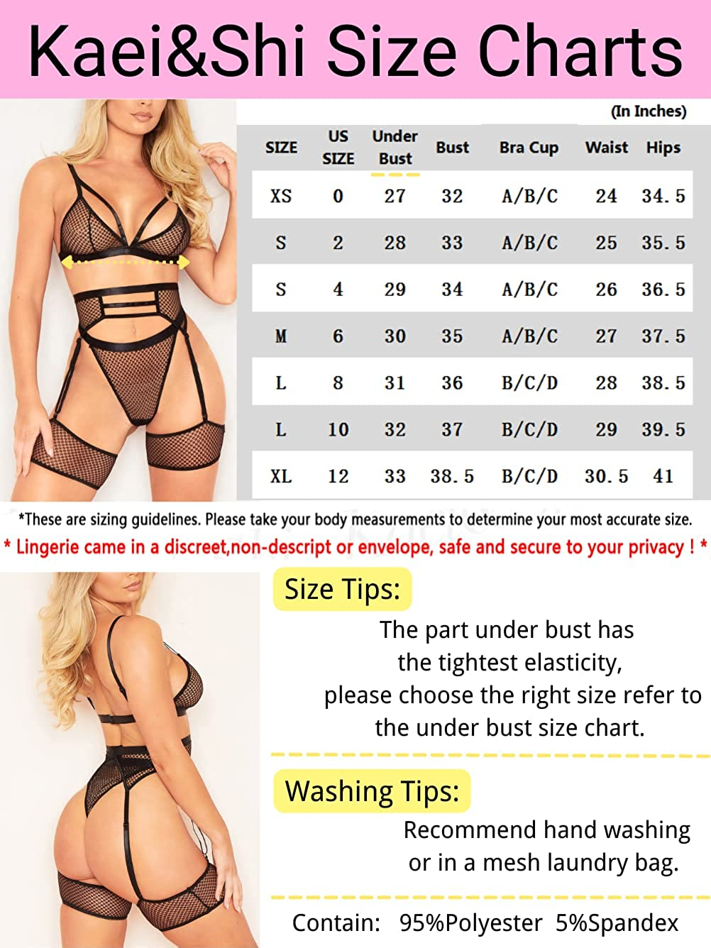 Kaei&Shi 4 Piece,Strappy Triangle Bralette,Thong,Thigh Bands,Garter Lingerie Set Apparel & Accessories > Clothing > Underwear & Socks > Lingerie Kaei&Shi   