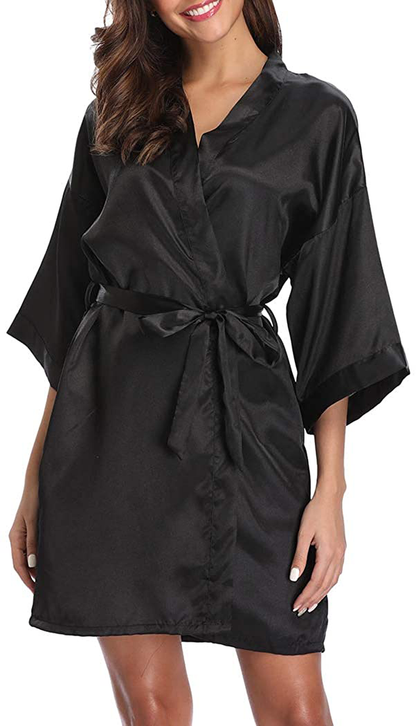 VOGMATE Women'S Floral Satin Short Robe for Bridesmaid Bride Silk Kimono Robe Dressing Gown for Wedding Party Apparel & Accessories > Clothing > Sleepwear & Loungewear > Robes VOGMATE   