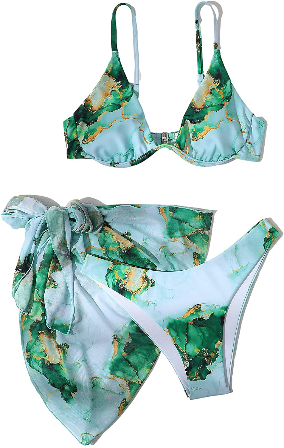 SheIn Women's 3 Piece Tie Dye Underwire Bikini Set Swimsuit and Cover Up Beach Skirt Apparel & Accessories > Clothing > Swimwear SheIn   
