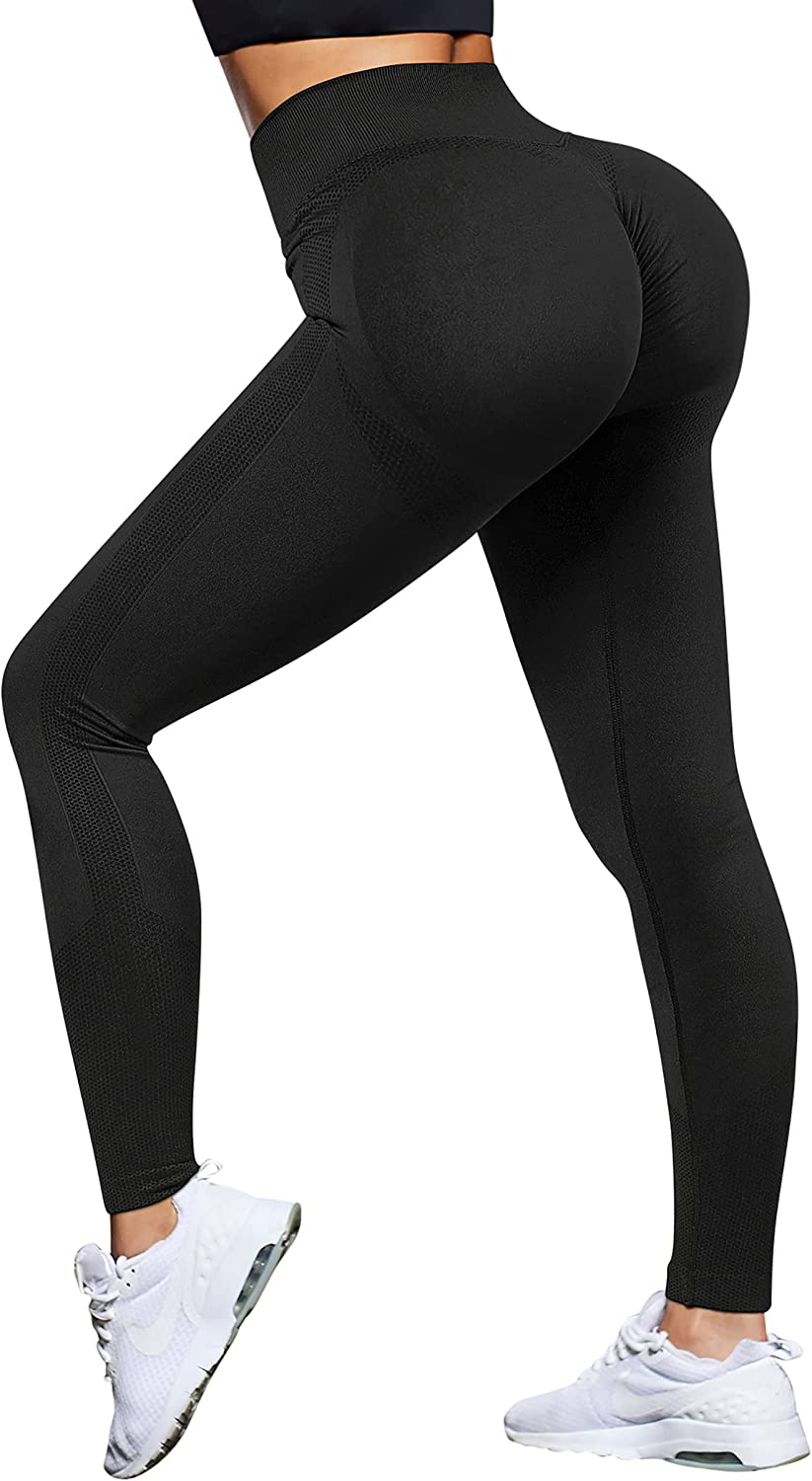 OMKAGI Women Scrunch Butt Lifting Leggings Seamless High Waisted Workout Yoga Pants Apparel & Accessories > Clothing > Activewear OMKAGI 590-black Medium 