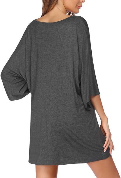 Ekouaer Women'S Sleepshirt Deep V Neck Nightgown Batwing Nightshirt Oversized Sleepwear Loungewear plus Size Apparel & Accessories > Clothing > Sleepwear & Loungewear > Nightgowns Kylie Max   