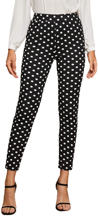 SweatyRocks Women's Casual Skinny Leggings Stretchy High Waisted Work Pants Apparel & Accessories > Clothing > Activewear SweatyRocks Black White Polka Dot X-Small 