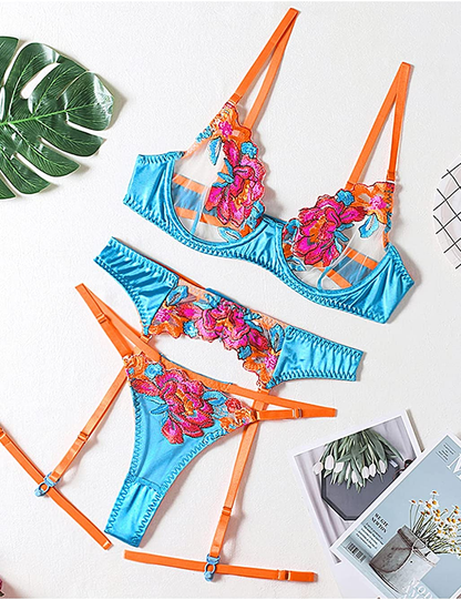 Kaei&Shi Floral Embroidered,Underwire,Thong,Thigh Straps,Garter Belt Lingerie for Women Apparel & Accessories > Clothing > Underwear & Socks > Lingerie Kaei&Shi   