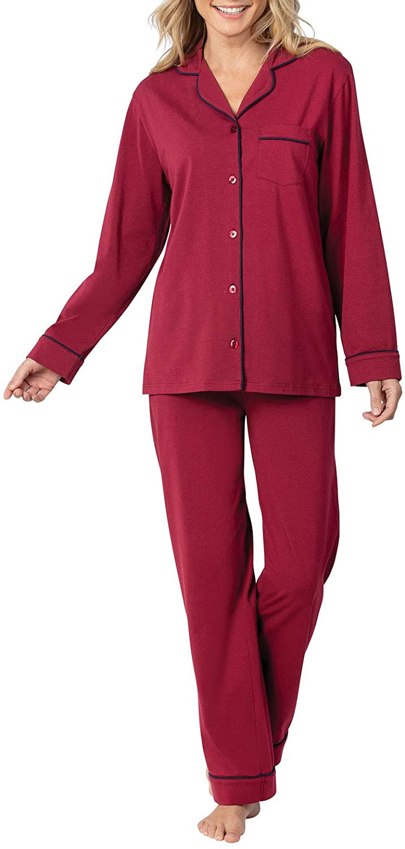 PajamaGram Pajama Set for Women - Cotton Jersey Pajamas Women Apparel & Accessories > Clothing > Sleepwear & Loungewear > Pajamas PajamaGram Deep Red Small 