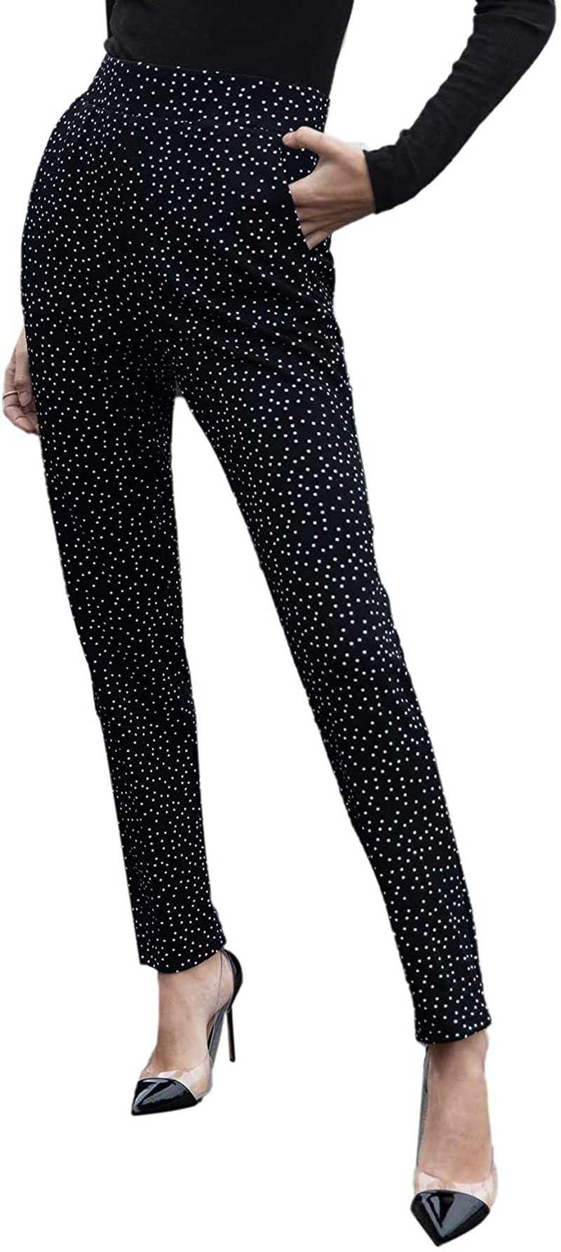 SweatyRocks Women's Casual Skinny Leggings Stretchy High Waisted Work Pants Apparel & Accessories > Clothing > Activewear SweatyRocks Polka Dots Large 