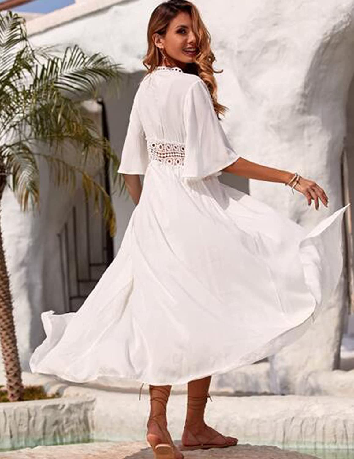 Ekouaer Women'S Swimwear Cover Ups Sexy Open Front Beach Bikini Swimsuit Kimono Cardigan Long Flowy Beachwear Apparel & Accessories > Clothing > Swimwear Kylie Max   