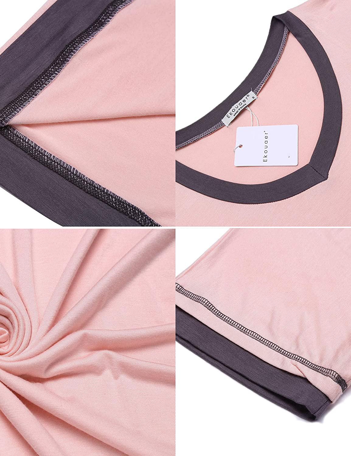 Ekouaer Nightgowns for Womens Short Sleeve Nightdress V Neck Nightshirt Comfy Sleep Shirt S-XXL Apparel & Accessories > Clothing > Sleepwear & Loungewear > Nightgowns Kylie Max   
