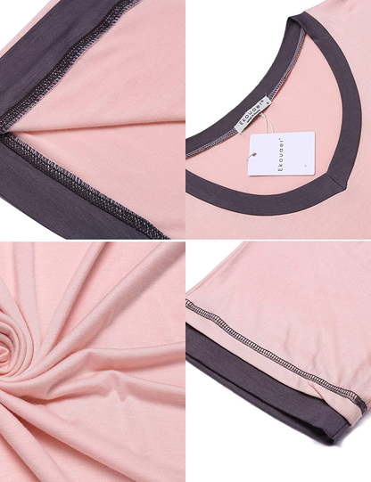 Ekouaer Nightgowns for Womens Short Sleeve Nightdress V Neck Nightshirt Comfy Sleep Shirt S-XXL Apparel & Accessories > Clothing > Sleepwear & Loungewear > Nightgowns Kylie Max   