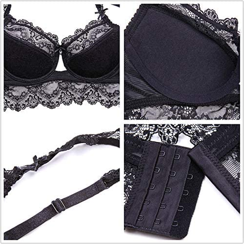 Women Push up Embroidery Bras Set Lace Lingerie Bra and Panties and Socks 4 Piece Apparel & Accessories > Clothing > Underwear & Socks > Lingerie Ningsige   
