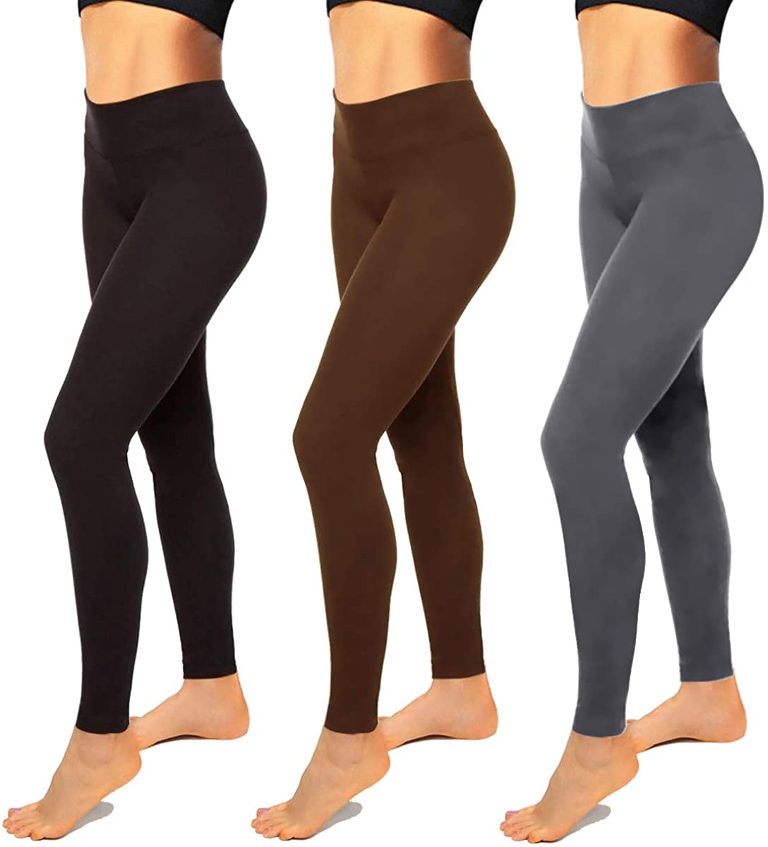 High Waisted Leggings for Women-Womens Black Seamless Workout Leggings Running Tummy Control Yoga Pants Reg&Plus Size Apparel & Accessories > Clothing > Underwear & Socks > Shapewear Hi Clasmix 3 Pack Black,dark Gray,brown Large-X-Large 