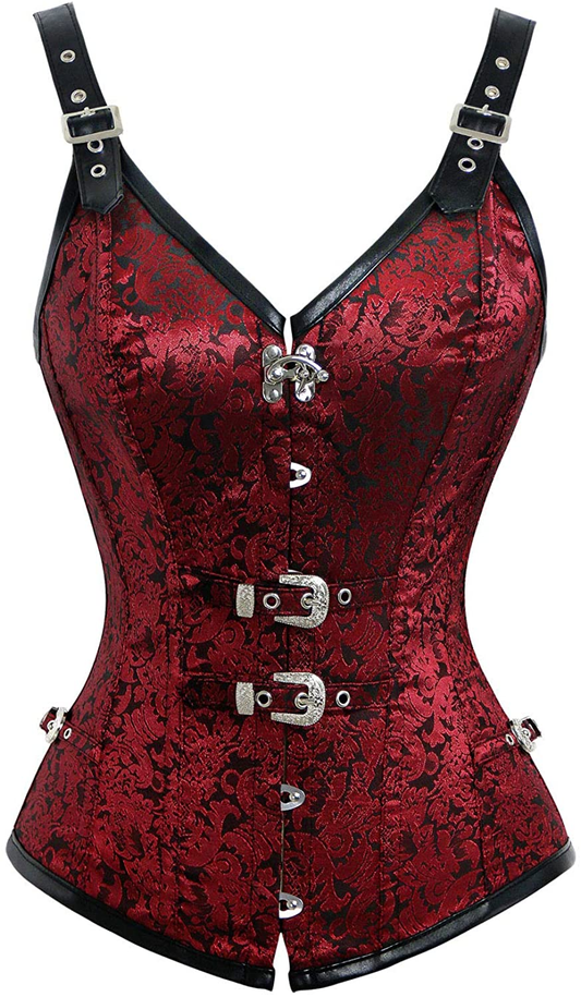 Kimring Women'S Gothic Steampunk Jacquard Overbust Corset Vest with Buckles Apparel & Accessories > Clothing > Underwear & Socks > Lingerie Kimring Upgraded-red Medium 