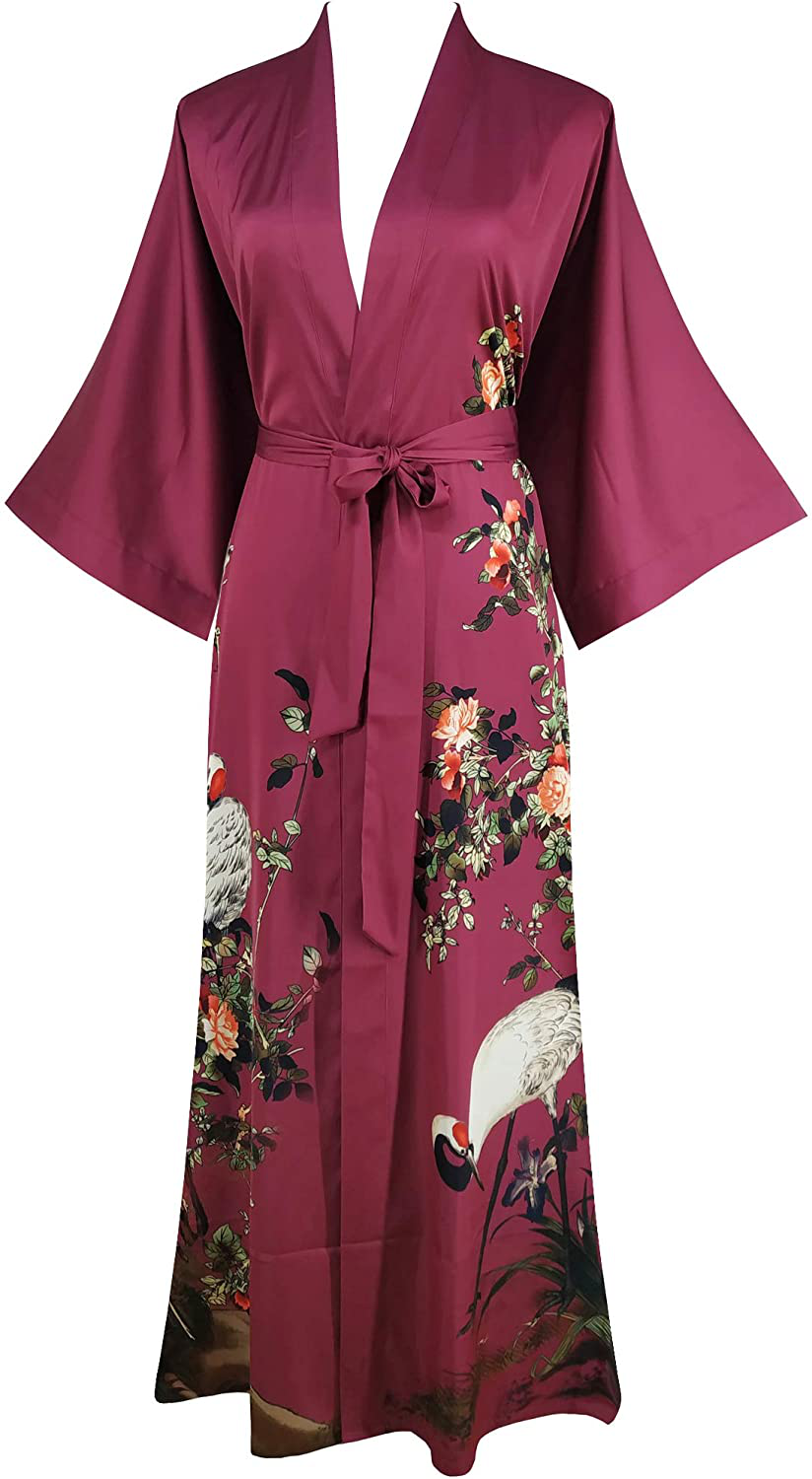 Ledamon Women'S Kimono Robe Long - Classic Pocket Floral Bathrobe Nightgown Apparel & Accessories > Clothing > Sleepwear & Loungewear > Robes Ledamon Wine Red  