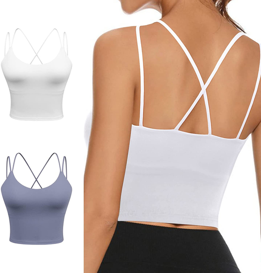 Women'S Longline Sports Bra Padded Strappy Yoga Bra Fitness Running Workout Crop Tank Top（2Pack） Apparel & Accessories > Clothing > Underwear & Socks > Bras Kylie Max   