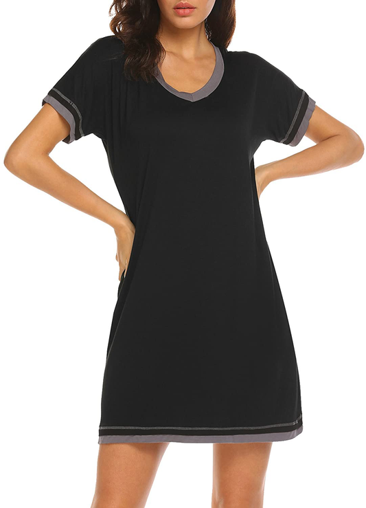 Ekouaer Nightgowns for Womens Short Sleeve Nightdress V Neck Nightshirt Comfy Sleep Shirt S-XXL Apparel & Accessories > Clothing > Sleepwear & Loungewear > Nightgowns Kylie Max   