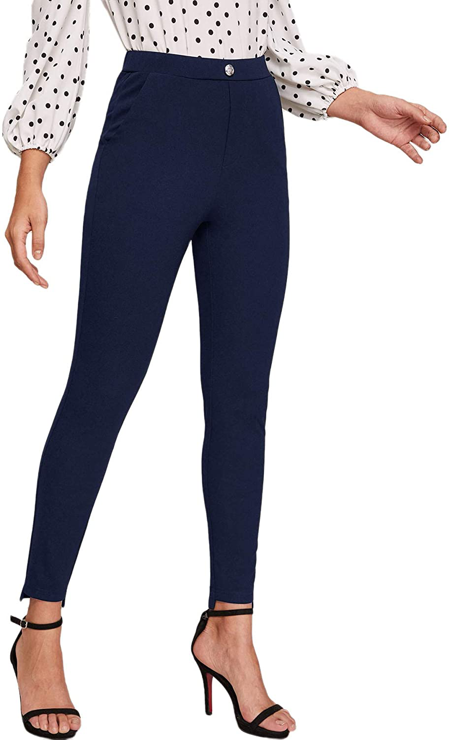 SweatyRocks Women's Casual Skinny Leggings Stretchy High Waisted Work Pants Apparel & Accessories > Clothing > Activewear SweatyRocks Pockets Navy Small 
