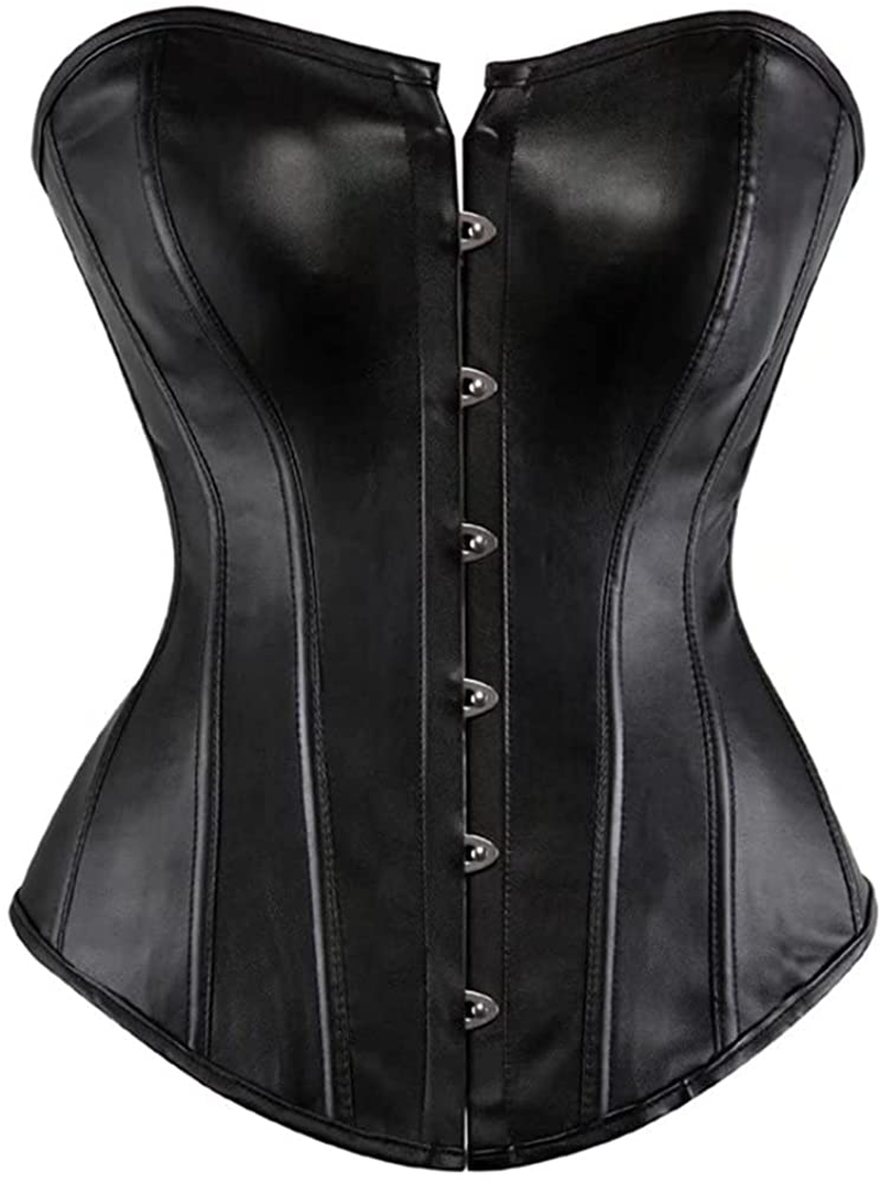 Leather Corsets for Women Bustier Lingerie Top Punk Rock Waist Cincher Basque Halloween Costume Apparel & Accessories > Clothing > Underwear & Socks > Lingerie jutrisujo 808ablack Leather Corset 4X-Large 