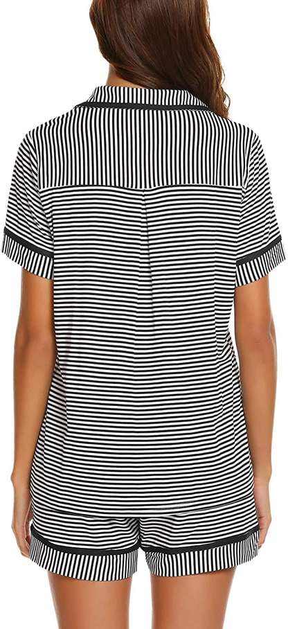 Ekouaer Pajamas Soft Striped Women'S Short Sleeve Button Sleepwear Shorts Shirt PJ Set(S-Xxl) Apparel & Accessories > Clothing > Sleepwear & Loungewear > Pajamas Kylie Max   
