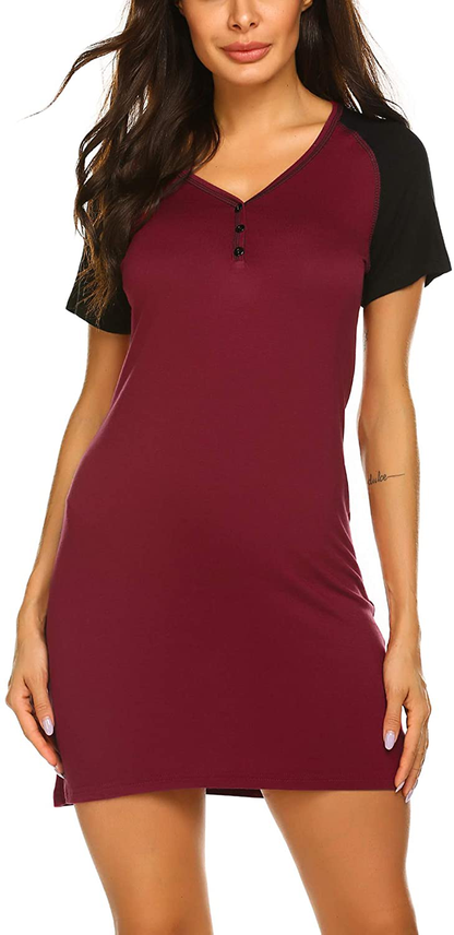 Ekouaer Women'S Short Sleeve V-Neck Nightgown Soft Sleeping Shirts Loungewear Nightshirts Apparel & Accessories > Clothing > Sleepwear & Loungewear > Nightgowns Kylie Max   