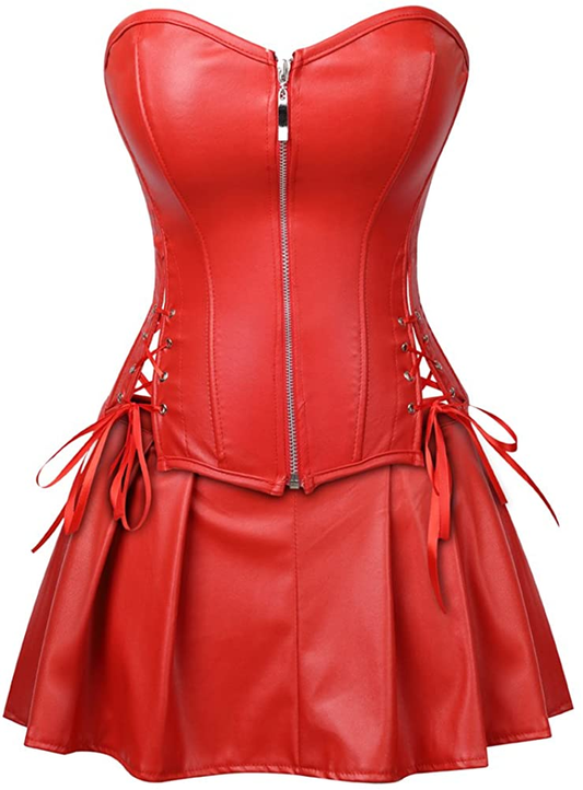 Frawirshau Faux Leather Corset Dress Corsets for Women Sexy Bustier Lingeire Corset Skirt Costume Apparel & Accessories > Clothing > Underwear & Socks > Lingerie frawirshau Red 4X-Large 