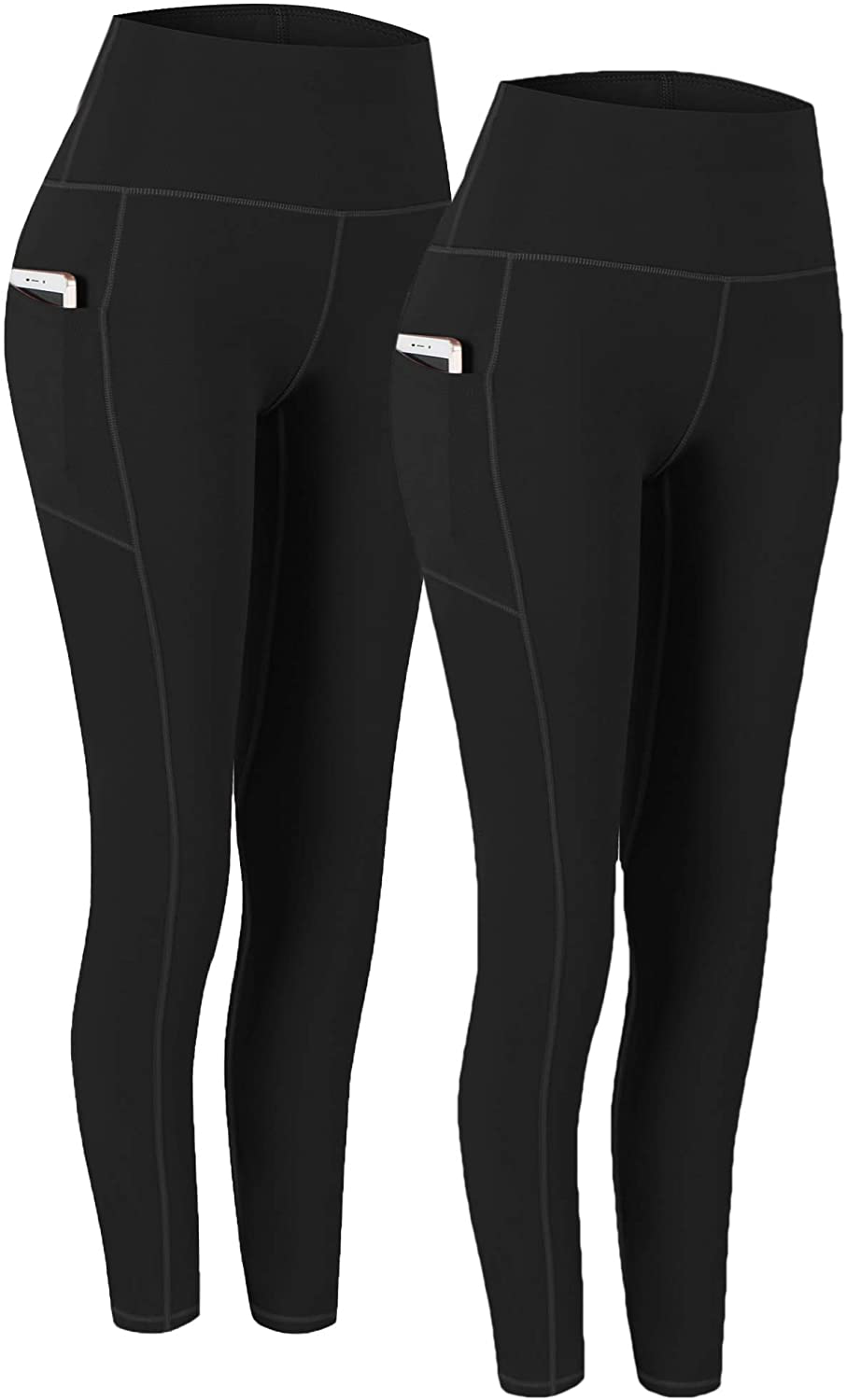 Fengbay 2 Pack High Waist Yoga Pants, Pocket Yoga Pants Tummy Control Workout Running 4 Way Stretch Yoga Leggings Apparel & Accessories > Clothing > Activewear Fengbay Black & Black X-Large 
