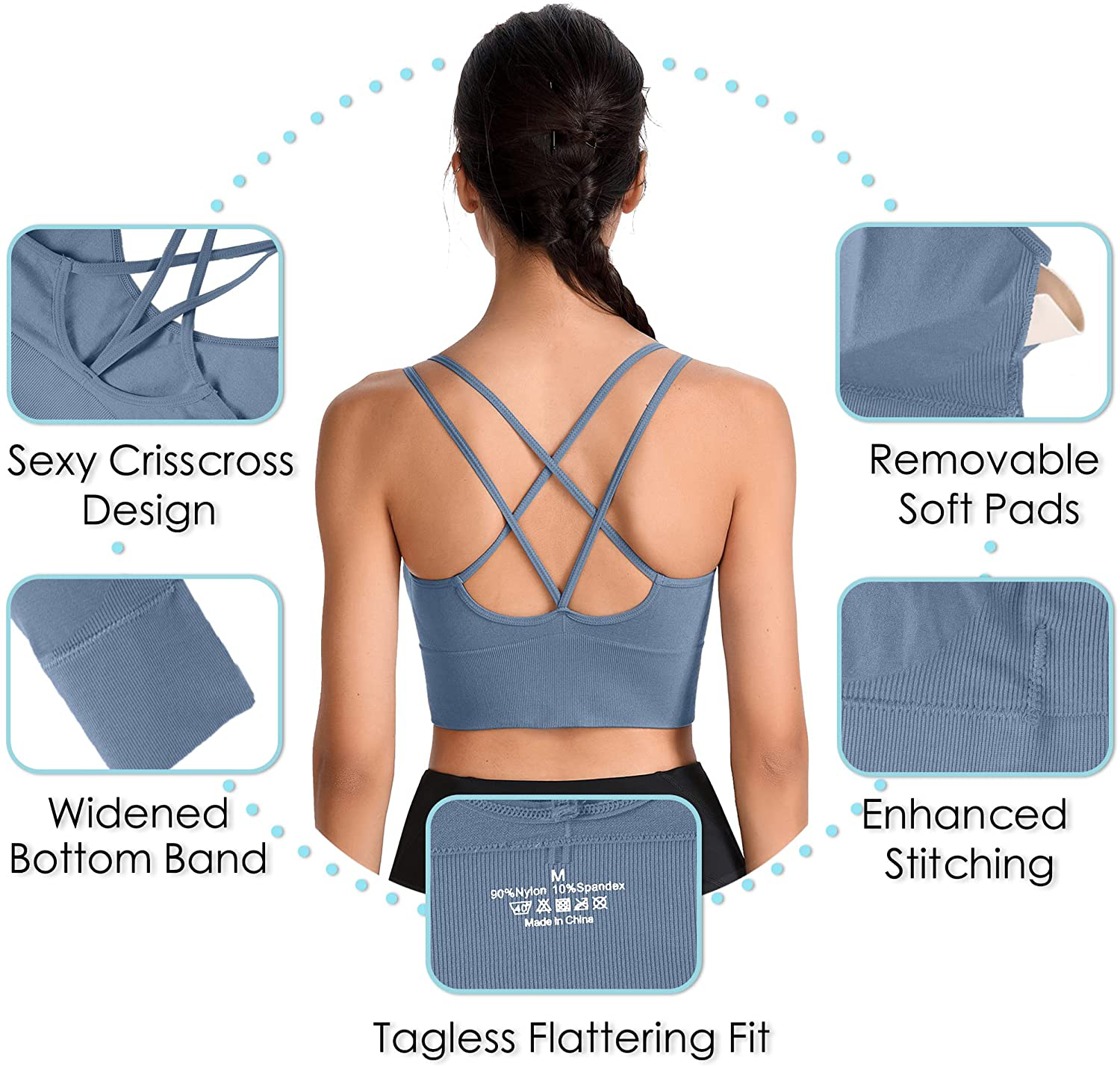 Evercute Cross Back Sport Bras Padded Strappy Criss Cross Cropped Bras for Yoga Workout Fitness Low Impact Apparel & Accessories > Clothing > Underwear & Socks > Bras Kylie Max   