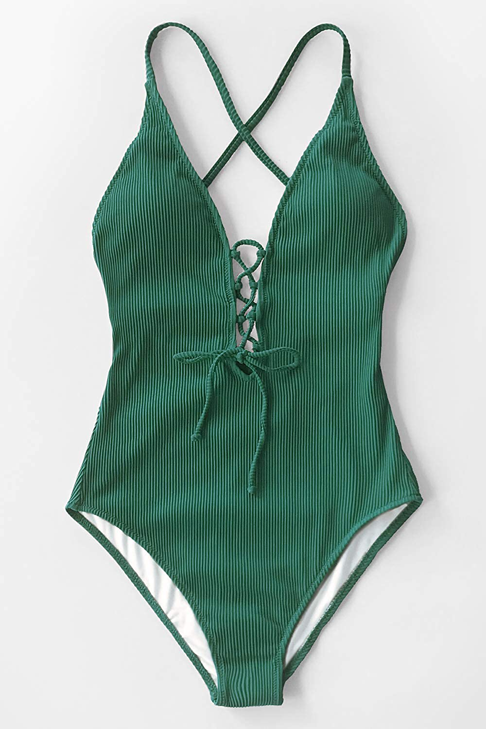 CUPSHE Women'S Solid Color V Neck Lace up One Piece Swimsuit Apparel & Accessories > Clothing > Swimwear Kylie Max   