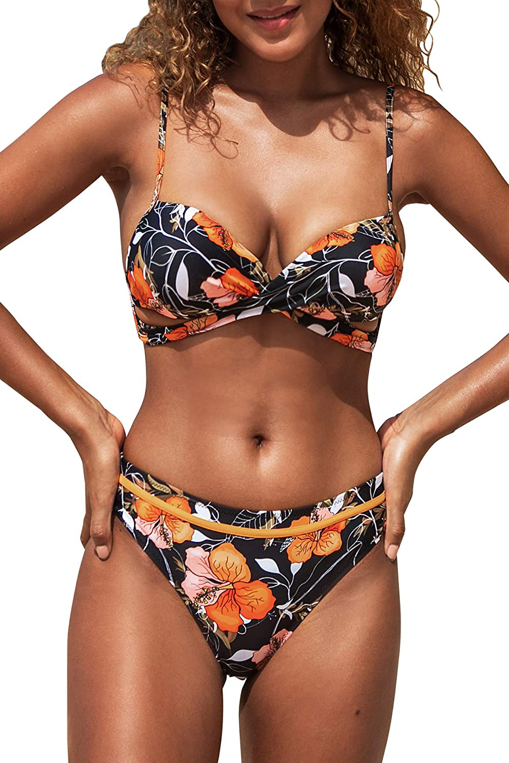 CUPSHE Women's Leafy Wrap Tie Bikini Set Halter Back Bow Low Waisted Bathing Suit Apparel & Accessories > Clothing > Swimwear KYLIE MAX Black Small 