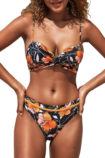 CUPSHE Women's Leafy Wrap Tie Bikini Set Halter Back Bow Low Waisted Bathing Suit Apparel & Accessories > Clothing > Swimwear KYLIE MAX Black Small 