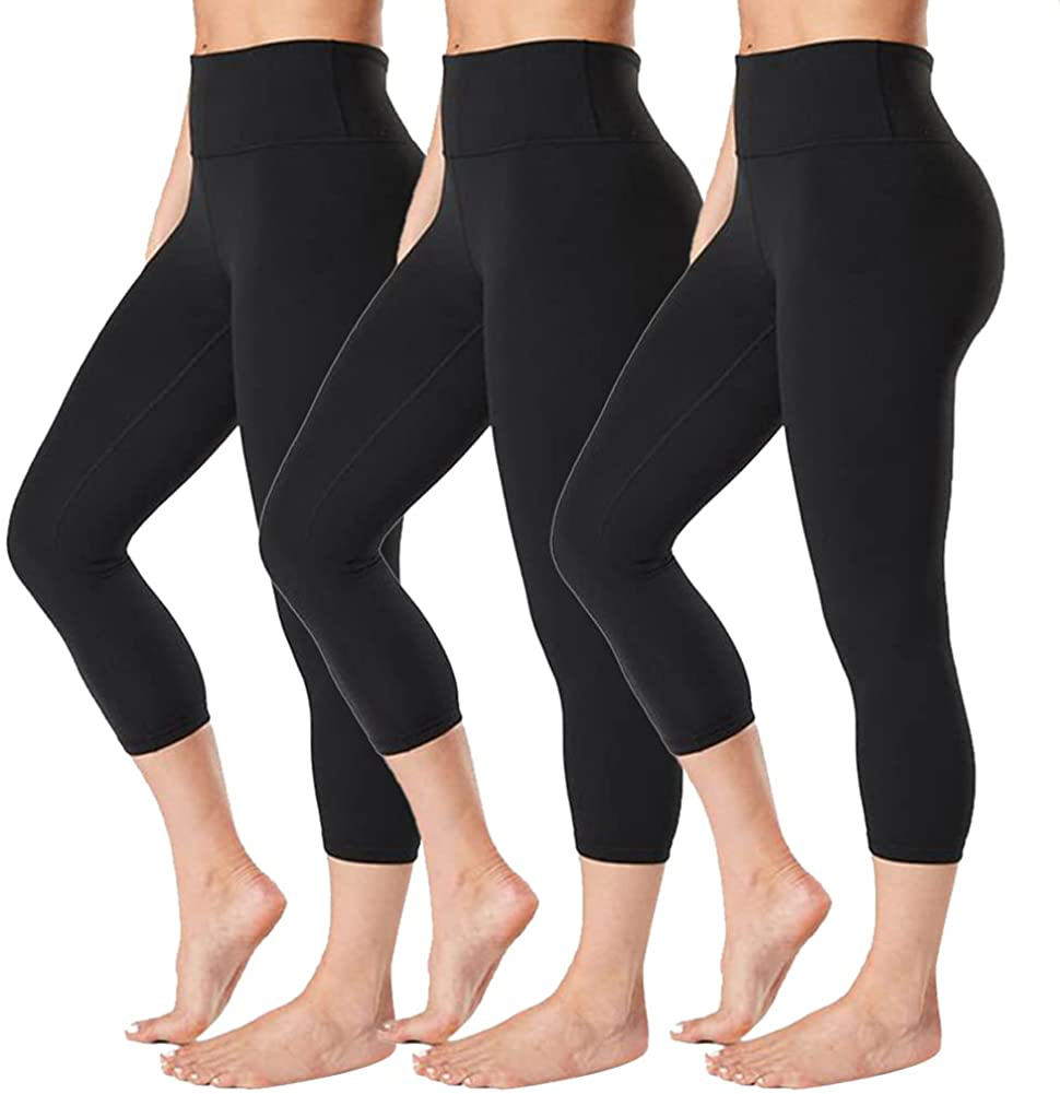 GAYHAY High Waisted Capri Leggings for Women - Soft Slim Tummy Control - Exercise Pants for Running Cycling Yoga Workout Apparel & Accessories > Clothing > Activewear GAYHAY Black/Black/Black Small-Medium 