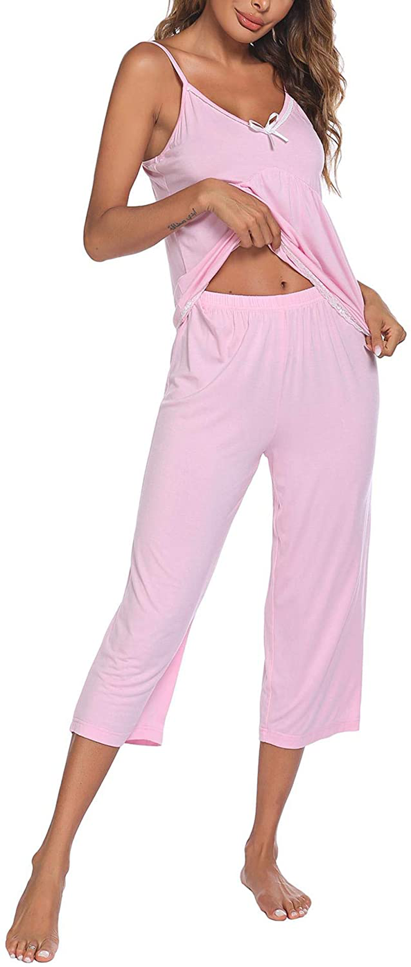 Ekouaer Womens Pajamas Set V-Neck Cami Top and Capris Pants Sleepwear Pjs Set S-XXL Apparel & Accessories > Clothing > Sleepwear & Loungewear Kylie Max   