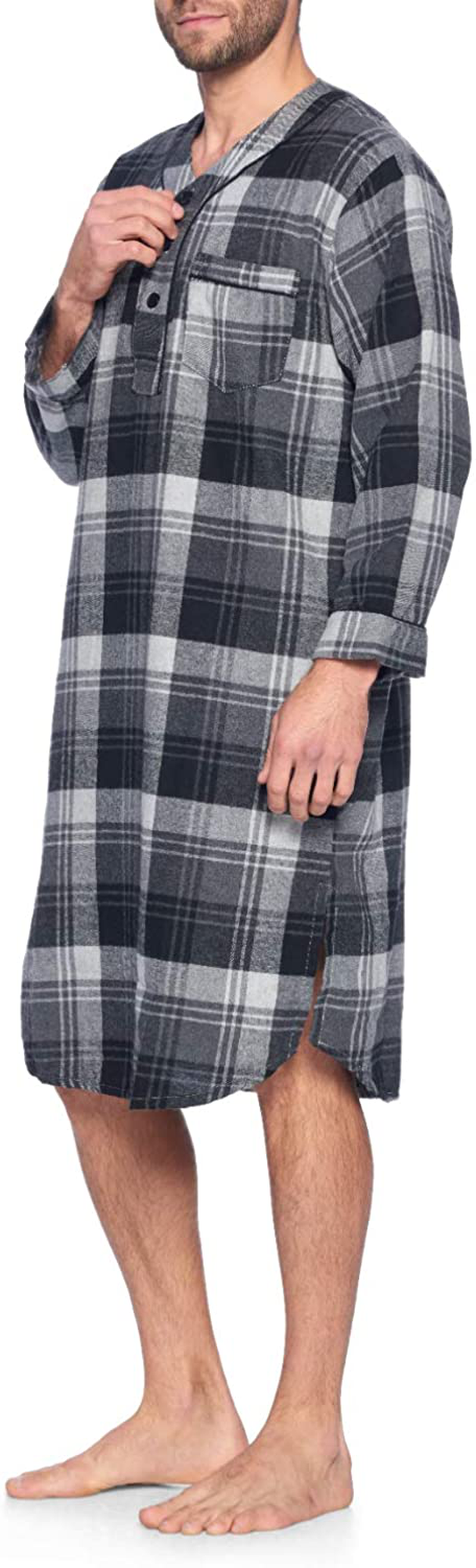Ashford & Brooks Mens Flannel Plaid Long Sleep Shirt Henley Nightshirt Apparel & Accessories > Clothing > Sleepwear & Loungewear > Nightgowns Kylie Max   