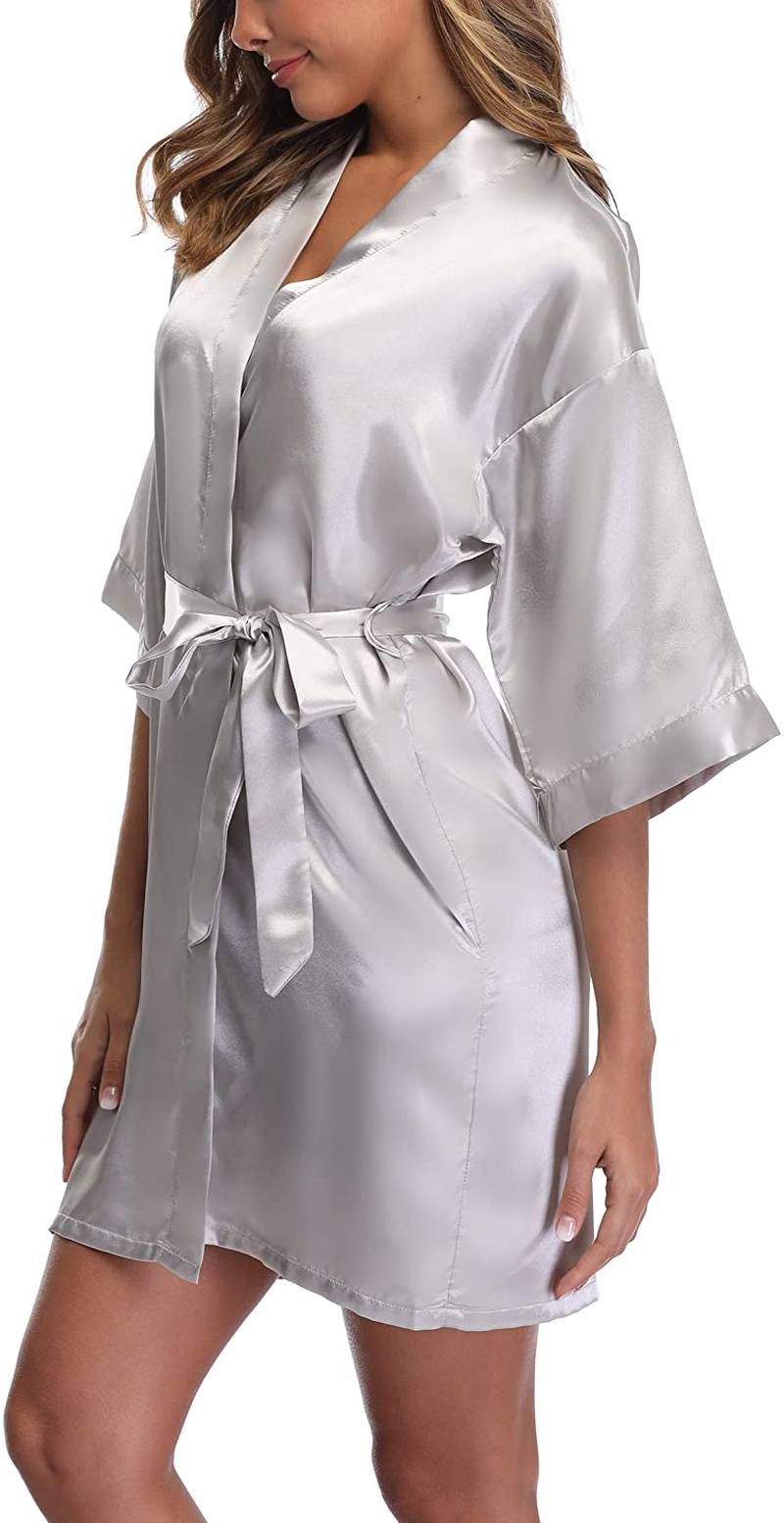 Silky Bridesmaid Robes, Satin Kimono Robe for Women, Pure Colour, Short Apparel & Accessories > Clothing > Sleepwear & Loungewear > Robes ANDOLLY   