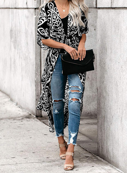 Dokotoo Womens 2022 Fashion Print Kimono Tassel Casual Cardigan Loose Cover Up Apparel & Accessories > Clothing > Swimwear Kylie Max   