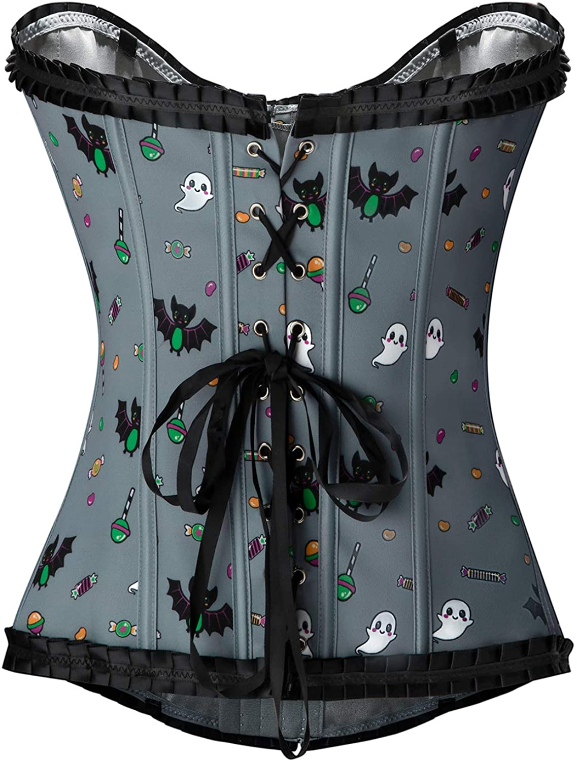 Littleforbig Women'S Lace up Boned Overbust Corset Bustier Bodyshaper Top - Sugar Bat Pattern Apparel & Accessories > Clothing > Underwear & Socks > Lingerie Littleforbig   