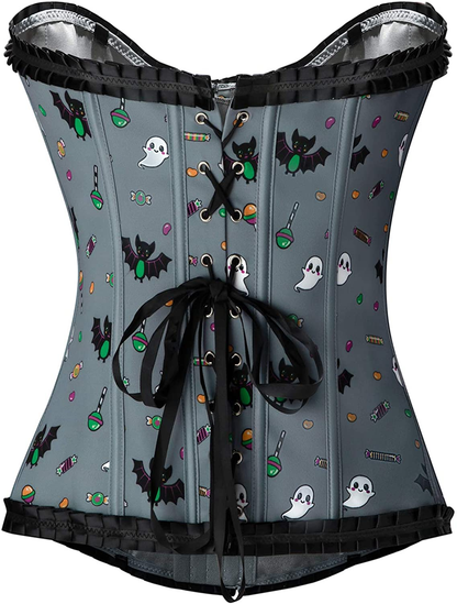 Littleforbig Women'S Lace up Boned Overbust Corset Bustier Bodyshaper Top - Sugar Bat Pattern Apparel & Accessories > Clothing > Underwear & Socks > Lingerie Littleforbig   