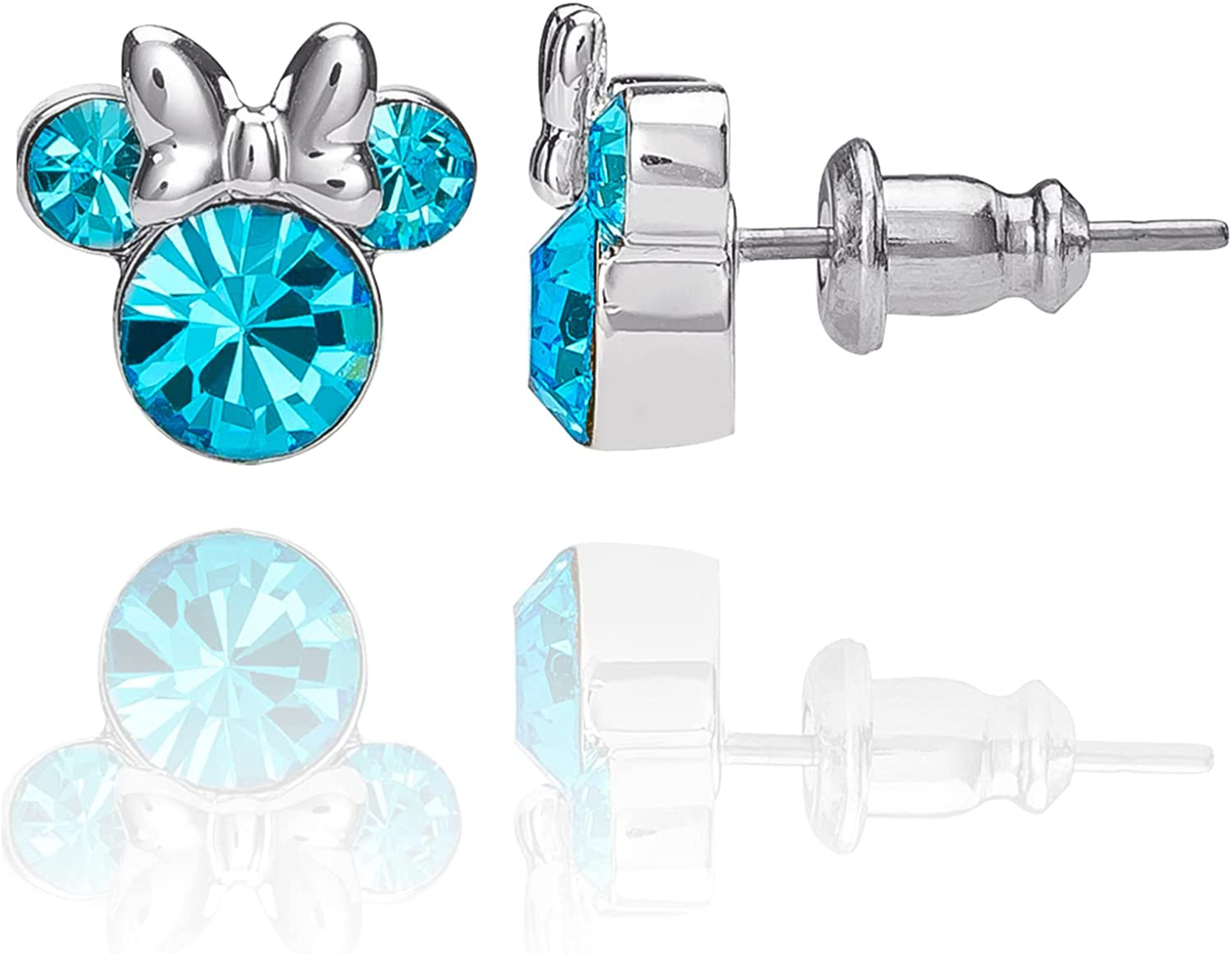 Disney Minnie Mouse Birthstone Jewelry, Silver Plated Crystal Stud Earrings for Women and Girls Arts & Entertainment > Party & Celebration > Gift Giving Disney March-Aquamarine Crystal  