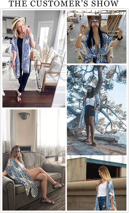 Dokotoo Womens 2022 Fashion Summer Print Kimono Casual Cardigans Loose Cover Ups Apparel & Accessories > Clothing > Swimwear Kylie Max   