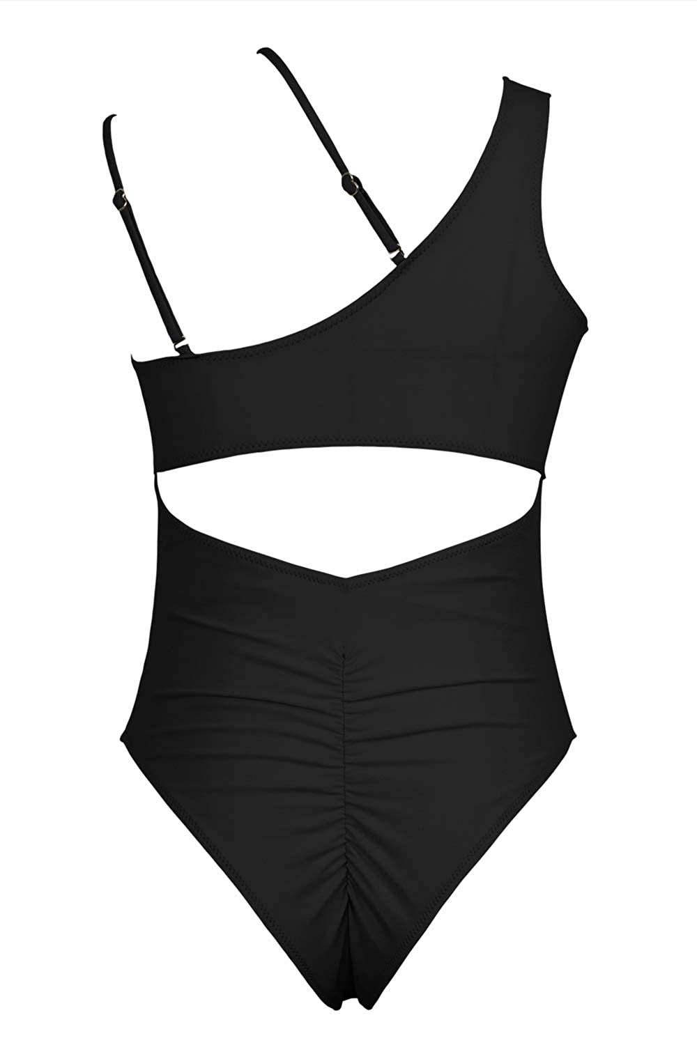 QINSEN Womens One Shoulder Cutout Ruched Back High Cut Monokini One Piece Swimsuit Apparel & Accessories > Clothing > Swimwear Kylie Max   