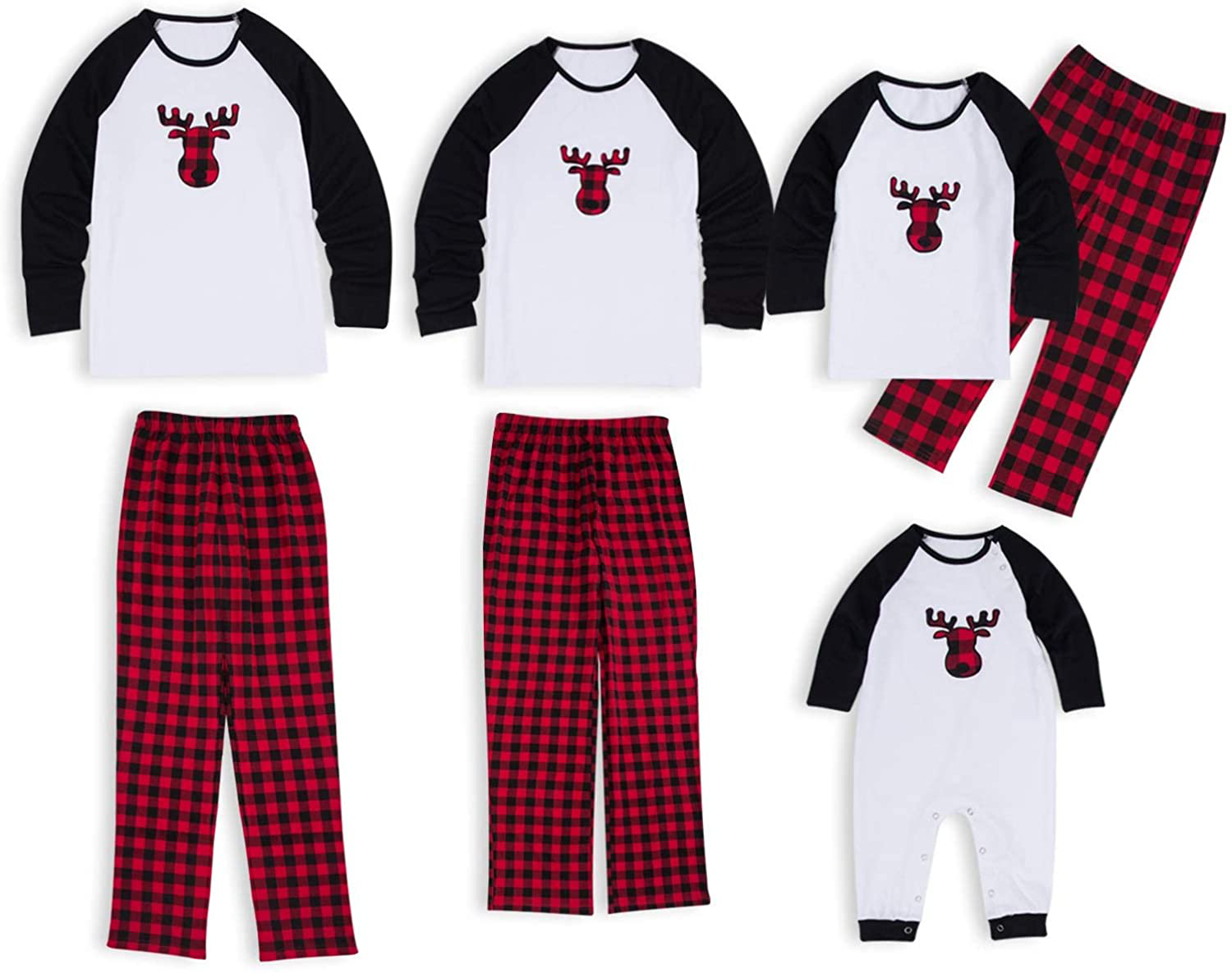 IFFEI Matching Family Pajamas Sets Christmas Pj'S with Deer Long Sleeve Tee and Plaid Pants Loungewear Apparel & Accessories > Clothing > Sleepwear & Loungewear > Pajamas Kylie Max   