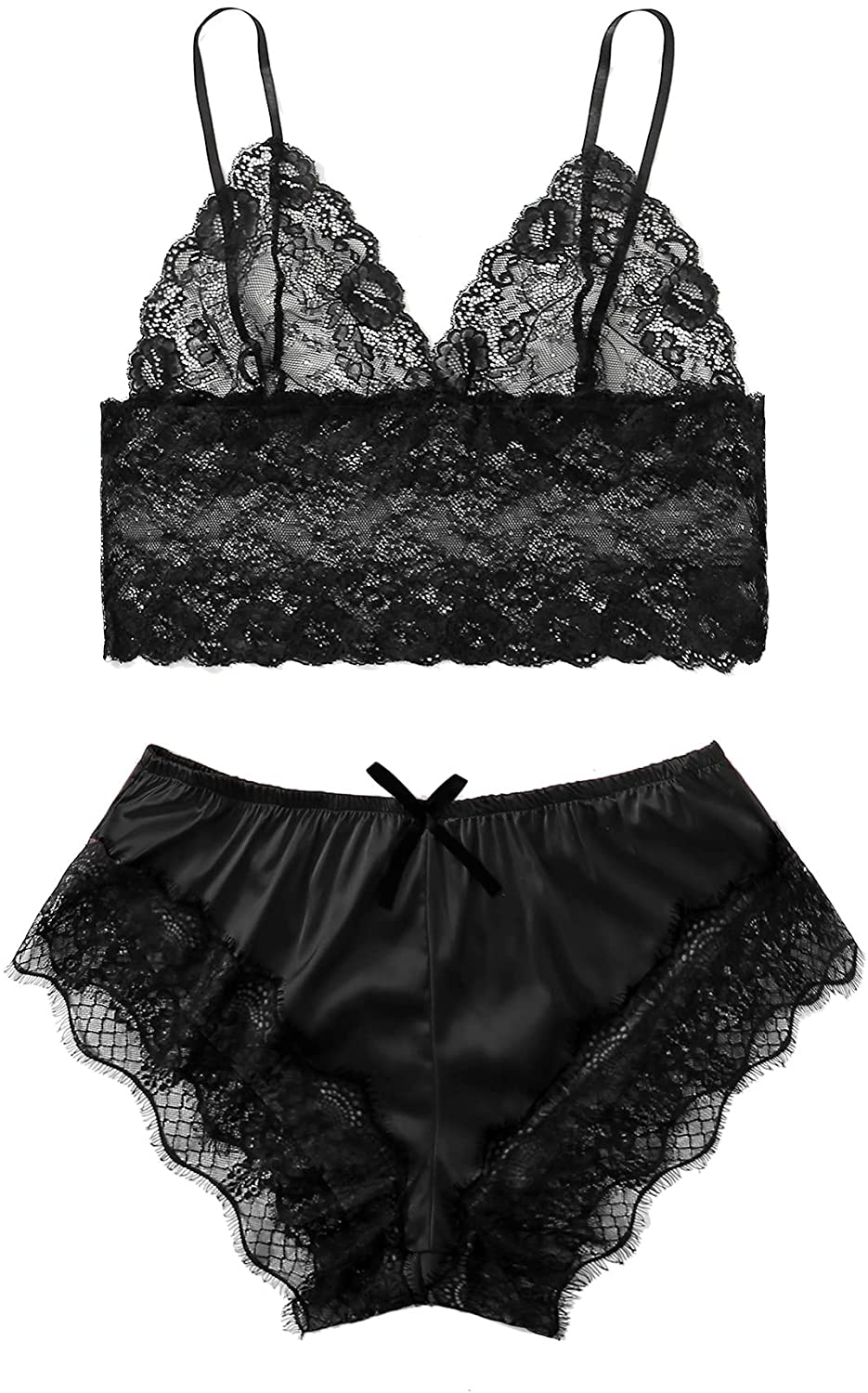 SOLY HUX Women'S plus Size Spaghetti Strap Lace Trim Bralette and Shorts Sleepwear Pajama Lingerie Set Apparel & Accessories > Clothing > Underwear & Socks > Lingerie KYLIE MAX Pure Black 4X-Large Plus 