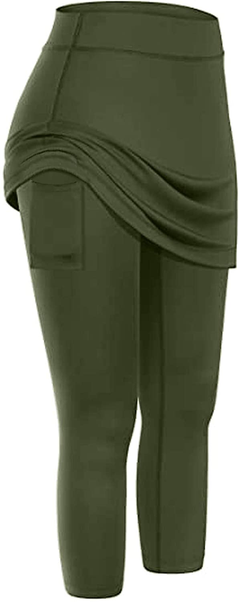 Burband Womens Skirted Leggings Capri Skirt Yoga Active Tights Pants Golf Tennis Workout Skort Sport Leggings with Pockets Apparel & Accessories > Clothing > Underwear & Socks > Shapewear Burband   