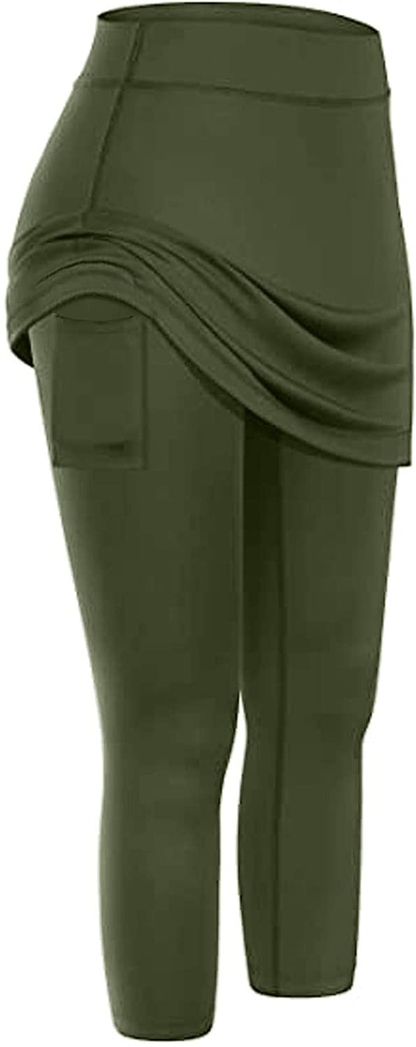 Burband Womens Skirted Leggings Capri Skirt Yoga Active Tights Pants Golf Tennis Workout Skort Sport Leggings with Pockets Apparel & Accessories > Clothing > Underwear & Socks > Shapewear Burband   
