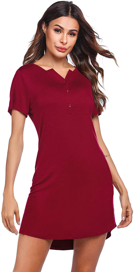 Ekouaer Women'S Nightgown Sleep Nightshirt Sleepshirt Button down Pajama Dress Sleepwear Apparel & Accessories > Clothing > Sleepwear & Loungewear > Nightgowns Kylie Max   