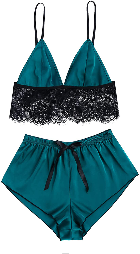 Avidlove Satin Pajama Lingerie Lace Cami Top with Shorts Sexy 2 Piece Sleepwear Apparel & Accessories > Clothing > Sleepwear & Loungewear Kylie Max   